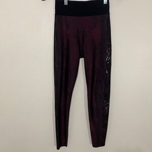 Ultracor High Waisted Burgundy Snakeskin Printed Leggings Black Stripes Small